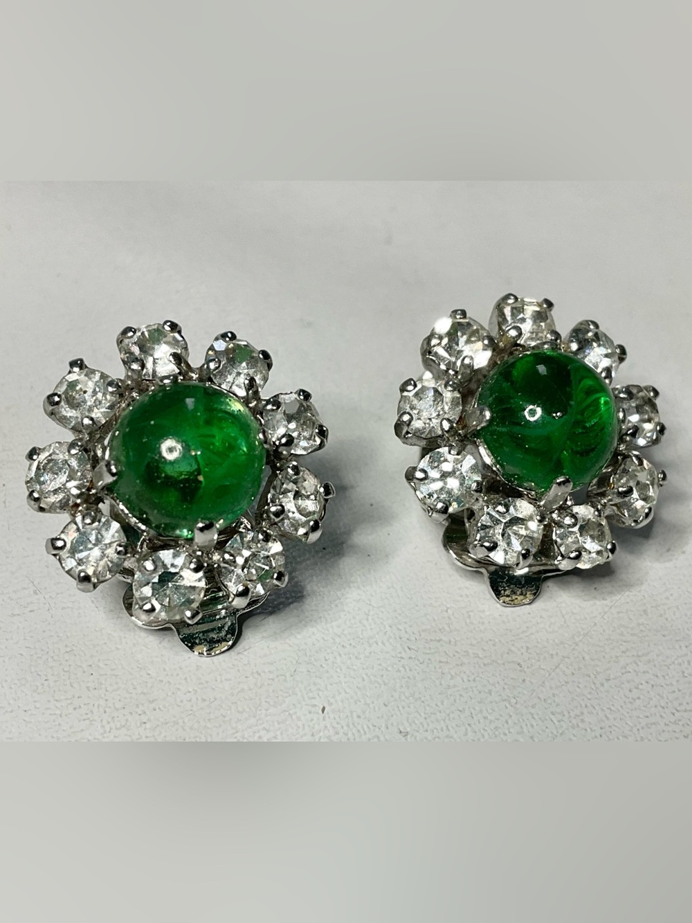 1973 Christian Dior Gripoix glass rhinestone Signed Clip Earrings Vintage